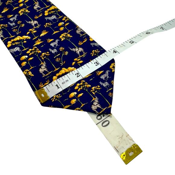 Endangered Species Savannah Safari Silk Tie Italy Zebra Elephant Purple Gold 60" - Picture 5 of 5